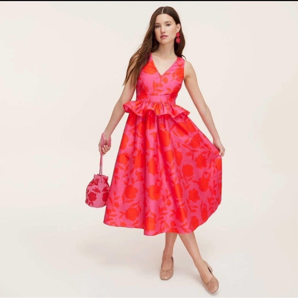 Kate Spade New York Target Rose Peplum Pink Red Midi Floral Dress Size 6 Nwot